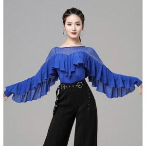 여성 라틴 라인 댄스복 댄스티 사교 의상 상의 스포츠 밸리 화려한