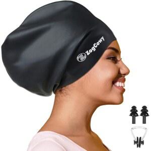 땋은 머리와 드레드락을 위한 여성용 초대형 수영모, 긴 머리 연장 직조를 실리콘 킵 헤어 드라이 방수 목욕 풀 샤워 캡 1-3