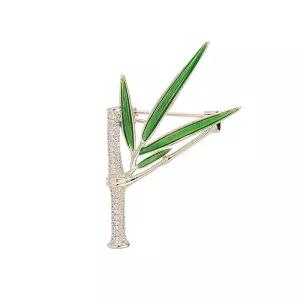 14K 골드 모이사나이트 대나무 브로치, 레트로 중국 스타일 진주 물방울 엄마, 연인 및 친구를 위한 선물,