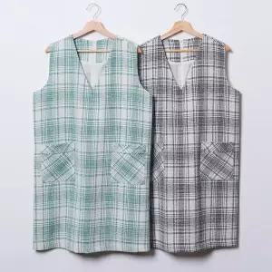 여성 빅사이즈 체크 패턴 트위드 민소매 원피스