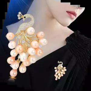 예쁜브로치 TBZ 액세서리 AAA지르코니아 의류 공작새 담수 코사지 진주