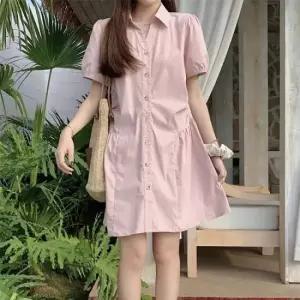 플레어원피스 루즈핏 카라 셔츠 여성 셔링 원피스