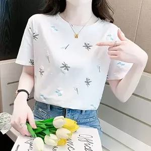 입체 화이트꽃 푸른 꽃잎 반팔 티셔츠 URD-529 (KYR-WFHF23C)