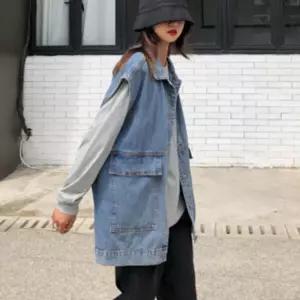 워싱 데님 루즈핏 베스트 레이어드 오버 진 조끼겨울 발열 자켓 경량패딩 여름 방한 봄조끼 가을 초경량 후