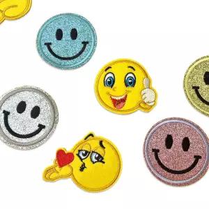다림질접착 가방 옷 꾸미기 스마일 와펜 패치 8개 세트와 의류스티커 수선 테이프 리폼 자수 와팬