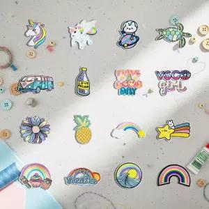 패브릭 전용 열부착 디자인 POP 와펜 패치 16개 세트리폼 귀여운와 DIY 캐릭터 꾸미기 접착 자수와 다리미