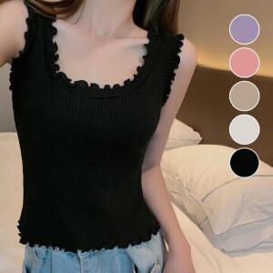 [오노마] ONM 라인 웨이브 포인트 여성 반크롭 민소매 골지 나시티