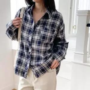 [다잇템] 여자 클래식 면원단 박시핏 격자 빅사이즈 셔츠_24375371_588872