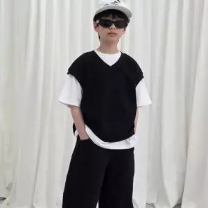 아동 주니어 남아 여아 레이어드 코디 조끼 와플 베스트