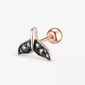 14k 행복해 고래꼬리 다이아몬드 피어싱1개