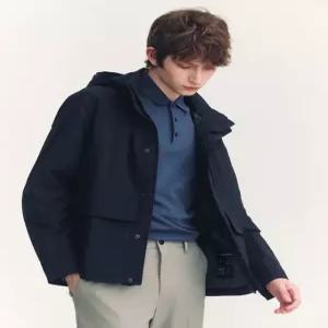 헤지스 남성 24FW [반값세일]네이비 후드 탈부착 윈드 브레이커 HZJU4C306N3