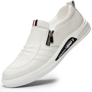 남자 소가죽 흰색/검정 슬립온 여름로퍼 6cm 키높이 운동화 캐주얼 로퍼 구두