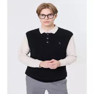 헤지스 남성 24FW [반값세일][스테디셀러] 블랙 짜임 울혼방 니트베스트 WHSW4D361BK