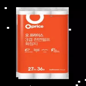 [오프라이스] 3겹 천연펄프 27M 36롤 6롤 늘어난 화장지 대용량 사무실