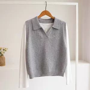 [잇수다] 네브릴 브로치 브이넥 카라 니트 조끼