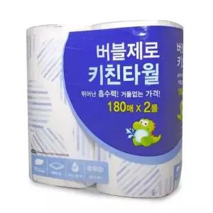 버블제로 키친타올 180매 2롤 주방타월 일회용 행주 종이타올