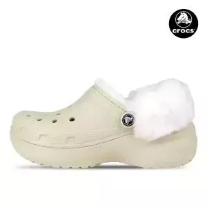크록스 클래식 플랫폼 라인드 퍼즈 스트랩 클로그 겨울 방한 털슬리퍼 212854-2Y2