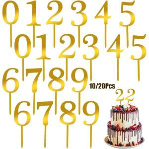 케이크용 10 20개 숫자 생일 컵케이크 토퍼 골드 케이크 웨딩 파티용