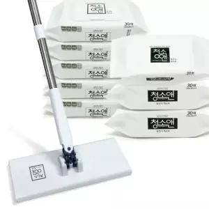 퀸마루 노터치 톡밀대+물걸레포(30매)x5팩+정전기포(30매)x3팩 손댈 필요없는 청소포밀대