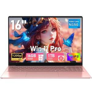 MITUNTUN 게이밍 노트북 컴퓨터, 16인치 랩탑 2025 윈도우 11 프로 16GB RAM 1TB SSD, N150(최대 3.6GHz), 백라이트 키보드, FHD 1920 * 1200 화면, Office 365, 6000mAh, WiFi 5 BT 4.2, UHD 그래픽