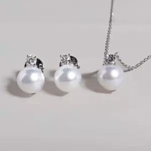 1부 랩 다이아 진주 세트 아코야 8미리 목걸이 귀걸이 결혼 예물 기념일 부모님 선물