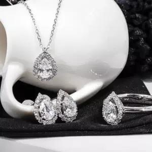 5부 물방울 랩 다이아 세트 귀걸이 목걸이 반지 페어 예물 기념일 선물