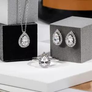 5부 물방울 다이아 세트 랩 페어컷 목걸이 귀걸이 반지 예물 기념일 선물 여자 친구 엄마