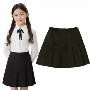 블랙 아동스커트 주니어 여아 치마 단색 검정색 주름치마 단품 (제작)