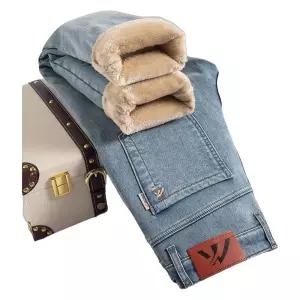 기모 데님 팬츠 남성 겨울 방한 두꺼운 루즈핏 캐주얼 벨벳 청바지 따뜻한 기모안감