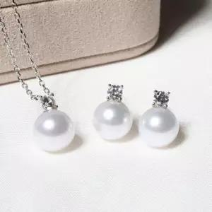1부 천연 다이아 진주 귀걸이 목걸이 세트 아코야 8미리 현대 우신 결혼 예물 기념일 선물