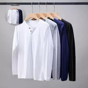 긴팔 남자 베이직 면 V넥 단추 레이어드 티셔츠 쿨링