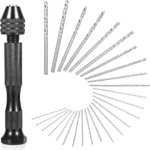 26 PCS 마이크로 드릴 비트 세트 핀 바이스 핸드 수동 주얼리 포함 (0.5mm-2.5mm) 제작용 회전 공예 수지