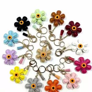 레더 데이지 테슬 키링 키홀더 가죽 꽃 송곳 동전 고리 쇠고리