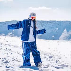 여성용 팬츠 벨벳 보드복 y2k 상의 스키복 세트 방한복