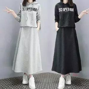 여성 데일리룩 롱스커트 캐주얼 후드 투피스세트ghi284