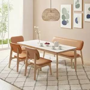 [에넥스]파밀리에 원목 6인용 포세린 세라믹 낮은 패밀리 벤치형 식탁세트 (의자3+벤치1)_착불