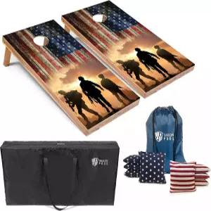 멀티컬러 LED 링 빈 가방 휴대용 케이스가 포함된 테일게이트 프로스 아메리칸 테마 경량 콘홀 보드 세트