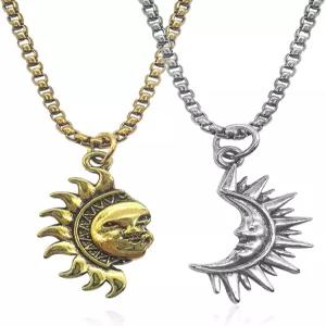 ANEBRPC 태양과 달 목걸이 세트 그와 그녀를 위한 비대칭 태양 기념일에 어울리는 스테인리스 스틸 천상