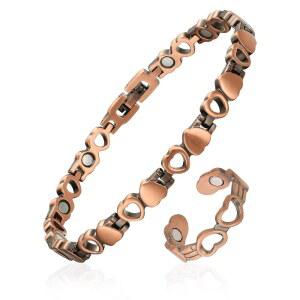 Fashtour 99.99% 순수 구리 자석 팔찌 및 반지 세트, 3800개의 가우스 자석이 있는 하트 와이어 디자인 조절 가능한 주얼리, 우아한 선물 상자