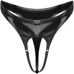 용HS 메너 ？ 라텍스 PVC 인조 가죽 쇼트 팬츠 솔리드 백리스 가랑이 없는 복서 반바지 핫팬츠