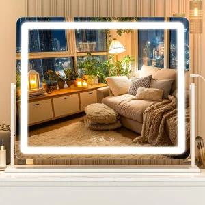 조명이 있는 바투소 베니티 미러 23.6인치 x 20인치 메이크업 3색 터치 스크린 데스크 테이블탑 원형