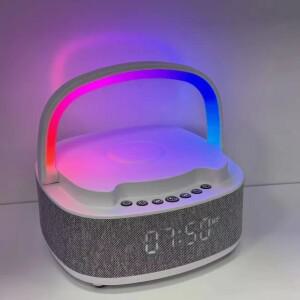 무선 충전 RGB 라이트 알람 시계가 있는 다기능 블루투스 스피커, 1800mAh 배터리, 캠핑, 요가, 가정용 휴