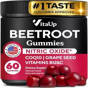 비타업 비트 루트 구미 ？ CoQ10 포도씨 비타민 C B12 및 B3가 함유된 보충제 순환 지원을 위한 산화질소