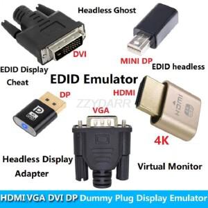 4K HDMI 더미 플러그 DP VGA DVI 미니 디스플레이 에뮬레이터 가상 모니터 헤드리스 어댑터 EDID