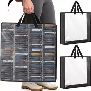 Cunno 2 Pcs 17.5 x 18.7 3.5인치 초대형 카세트 테이프 보관 홀더 가정용 케이스 포함 약 200개의 가능