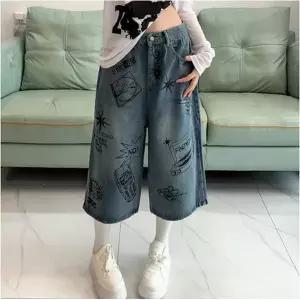 여성용 볼드 팬츠 청바지 데님팬츠 7부