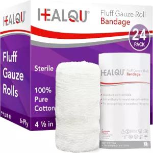 힐큐 켈릭스 타입 거즈 붕대 롤 - 4.1 Yds x 1？2 6겹 24개의 단일 멸균 파우치 추가 흡수력 라텍스 프리