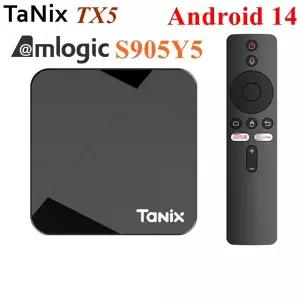 Tanix TX5 안드로이드 14 TV Amlogic S905Y5 쿼드 코어 4K 비디오 LAN 100M 듀얼 와이파이 BT 5.0 음성 리