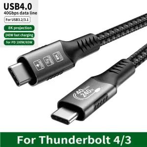 Thunderbolt 4 유형 C 고속 충전 케이블 용 USB4 40Gbps 48V 240W Thunderbolt3 USB C-C 노트북 데이터 전