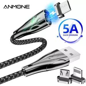 ANMONE 5A 타입 C 마그네틱 케이블, 마이크로 USB 자석 전화 아연 초고속 충전, Redmi LG Moto 충전 코드,
